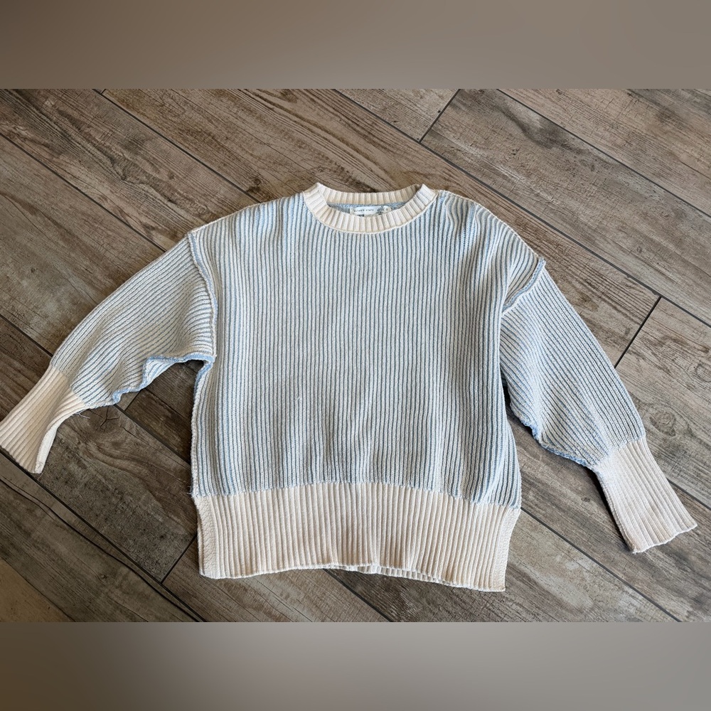 Altar'd State Ivory and Sky Blue Knit Top